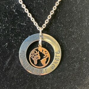 No Matter Where Silver and Bronze World Map Necklace